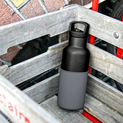 Black-Metallic Grey 16 Oz, HYDY - Water bottles, 18/8 (304) Stainless Steel, BPA Free, Reusable