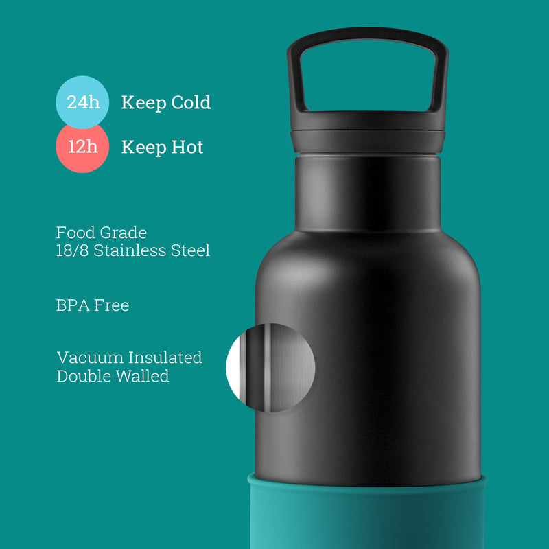 Black-Dark Cyan 20 Oz, HYDY - Water bottles, 18/8 (304) Stainless Steel, BPA Free, Reusable