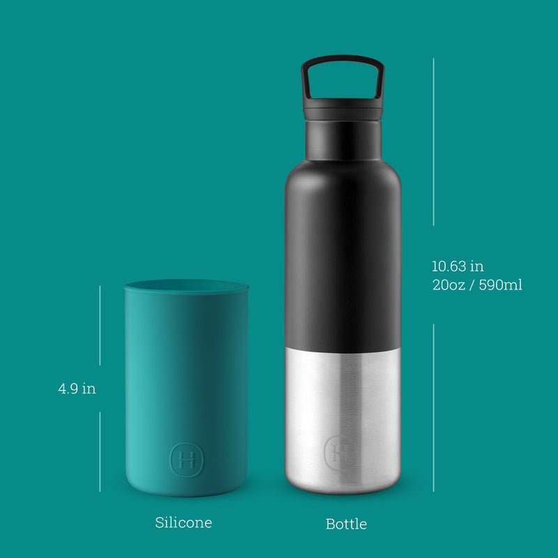 Black-Dark Cyan 20 Oz, HYDY - Water bottles, 18/8 (304) Stainless Steel, BPA Free, Reusable