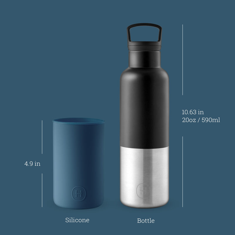 Black-Navy Blue 20 Oz, HYDY - Water bottles, 18/8 (304) Stainless Steel, BPA Free, Reusable