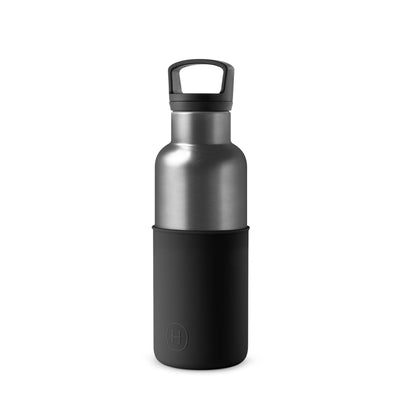 Titanium grey-Ink Black 16 Oz, HYDY - Water bottles, 18/8 (304) Stainless Steel, BPA Free, Reusable