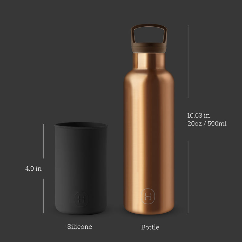Bronze Gold-Midnight Black 20 Oz, HYDY - Water bottles, 18/8 (304) Stainless Steel, BPA Free, Reusable