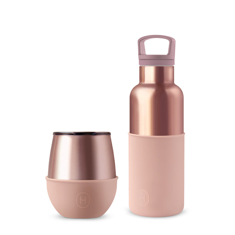 Pink Gold Bottle and Tumbler Set, HYDY - Water bottles, 18/8 (304) Stainless Steel, BPA Free, Reusable